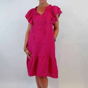 100% Cotton Tied Collar Frilled Sleeve Knee Level Dress